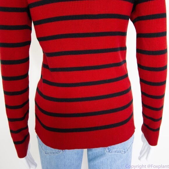 Lauren Ralph Lauren red cotton turtle neck sweater with black stripes, women's M - Picture 7 of 16